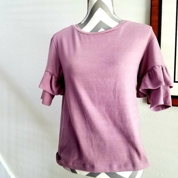 Charming Charlie Purple ruffle sleeve blouse - Picture 1 of 2